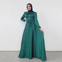 Vestido feminino de cetim, vestido de alta qualidade, modular, manga longa, roupas islâmicas, vestidos musculares