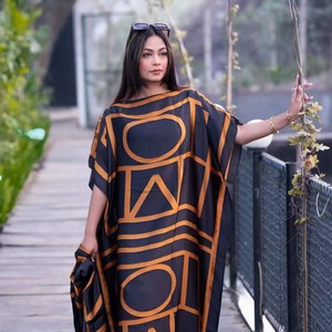 Robes Africaines Tendance pour Femmes Maxi Imprimées en Soie d'Imitation avec <span class=keywords><strong>Foulard</strong></span>, Ensembles Deux Pièces Kaftans Peignoirs - Product Image 3