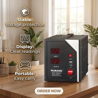 Stabilisateur de tension domestique automatique monophasé à relais avec écran LCD, certifié CE ISO9001, protection contre les courts-circuits, 2 KVA, vente en gros