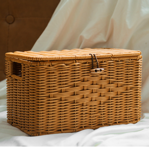 Giỏ đựng đồ bằng nhựa mây đan tay có tay cầm thoải mái, giỏ đựng đồ giặt bằng mây đan rỗng, giỏ mây - Product Image 4