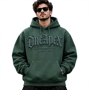 Sudadera con Capucha OneApex para Hombre, Verde, con Estampado en Relieve, Estilo Oversize, de Algodón Grueso, Informal - Product Image 1