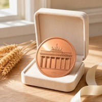 Pièce de monnaie commémorative en cuivre pur, sur mesure, avec bordure chevrons et motif chèvre gaufré, emballée dans une boîte en paille, pour cadeau de tressage de bambou