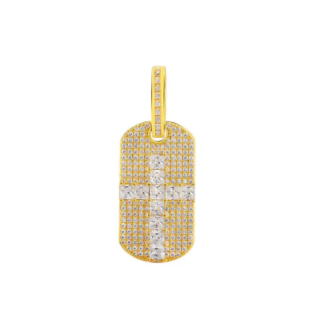 Colgante religioso de oro de nuevo diseño, colgante rectangular de Cruz de cristal de diamante de plata de Jerusalén de gran tamaño estético Simple
