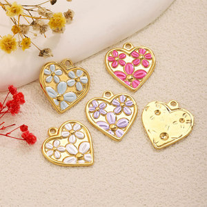 14k 18k Gold Plated 316L Stainless Steel Jewelry Enamel Charm With <b>Flower</b> And Heart Charms for <b>Bracelet</b> Necklace Jewelry Making - Product Image 1