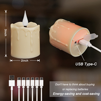 Lampu Lilin LED USB-C Isi Ulang 2x3 Inci IP44 Kontrol Jarak Jauh untuk Luar Ruangan Lilin Tanpa Api untuk Dekorasi Taman Pernikahan
