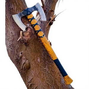 Hacha de doble hoja para partir leña con cabeza de acero forjado y mango de madera, en venta. - Product Image 2