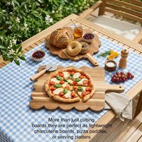 Planche à découper en bois d'acacia festonné de qualité alimentaire, planche à découper ronde en bois pour pizza, viande, légumes, planche à découper réutilisable pour la cuisine