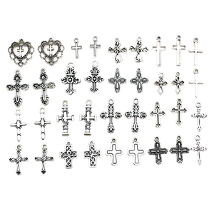 Accesorios de Joyería <span class=keywords><strong>DIY</strong></span>, Colgante de Cruz, Llavero Hecho a Mano, Collar, Pendientes, Dijes Vintage de Aleación Plateada - Product Image 1