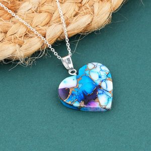 Collar con Colgante de Corazón de Turquesa Azul Ostra Americana con Base de Metal y Engaste de Bisel, Joyería de Regalo para Mujer, Chakra - Product Image 3