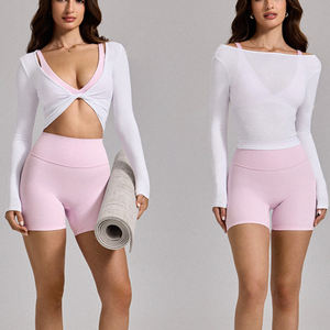 YIYI Modische Schnelltrocknende 2-in-1 Outdoor-Sport-T-Shirts für Mädchen mit Twist-Design, Atmungsaktive Yoga-Tops, Damen Langarm-Shirt für Fitness - Product Image 3