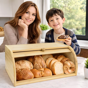 Caja de Pan de Bambú para Encimera de Cocina con Tapa Enrollable, Caja de Madera para Pan Casero, Bagels, Pasteles, Caja de Almacenamiento de Madera - Product Image 3