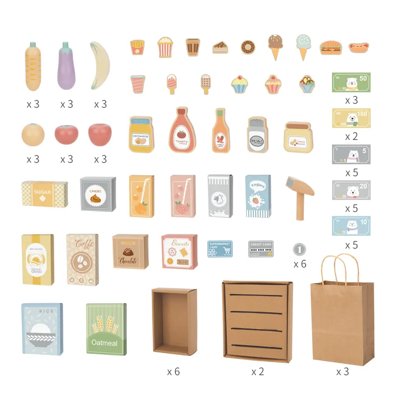 Fingir brinquedos incluem supermercados lojas caixas registradoras máquinas de venda automática lojas conveniência bonecas e jogos domésticos