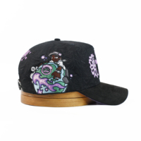Casquettes de baseball personnalisées INNEDIT MURATRAVIS en daim électrique à 5 panneaux, unisexe, avec fermeture à boucle simple, motif floral violet de dessin animé
