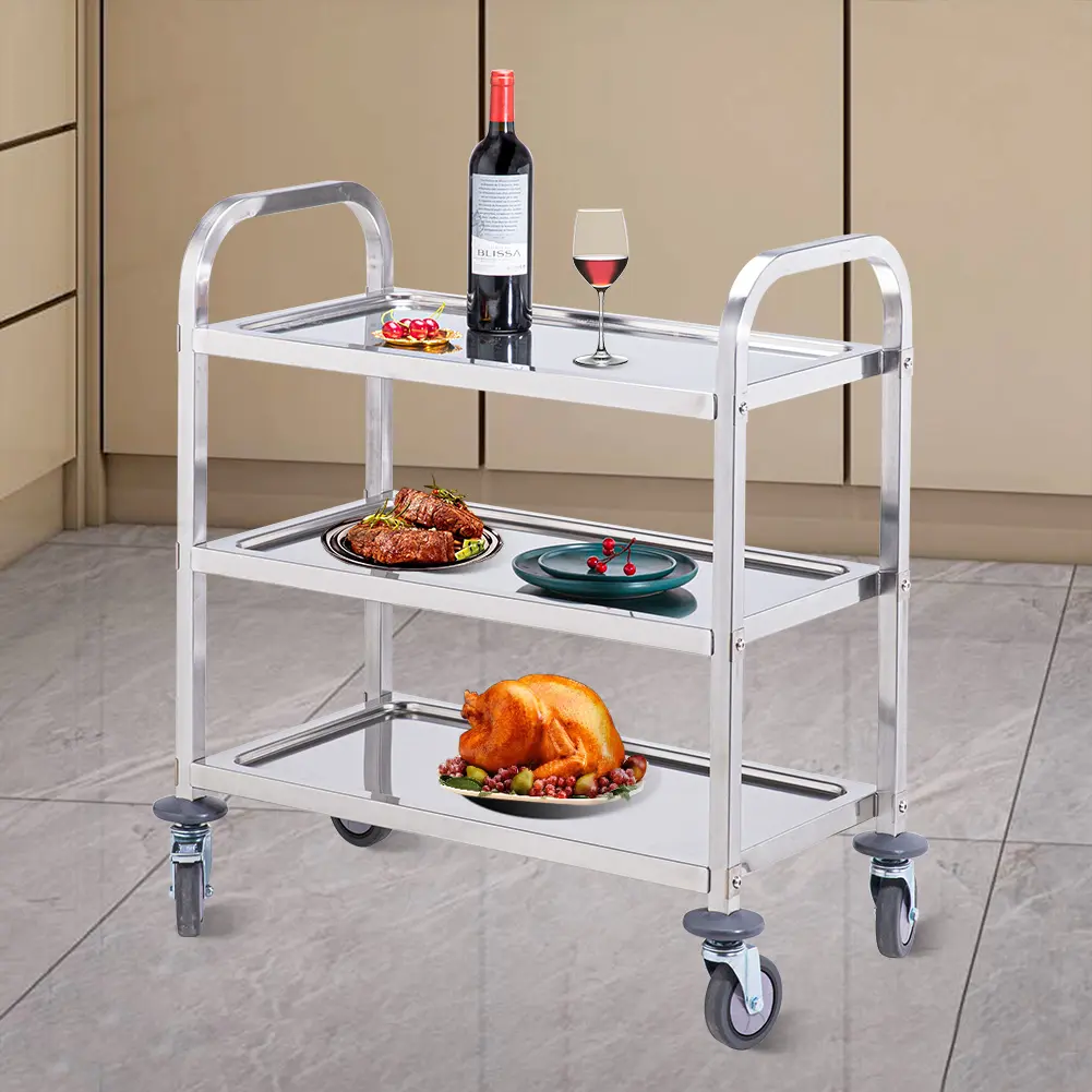 In acciaio inox da cucina dell'hotel industriale cucina 2 4 di storage di livello di rotolamento utility carrello a due livelli trolley