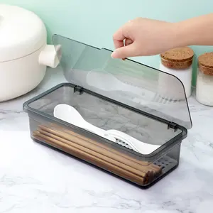 透明食品グレードプラスチック排水穴デザインキッチン食器箸ボックス収納容器カバー付き
