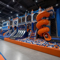 Structure de jeu intérieure sur le thème du château, grande structure de jeu souple commerciale avec toboggan tubulaire et piscine à balles pour parc d'attractions pour enfants