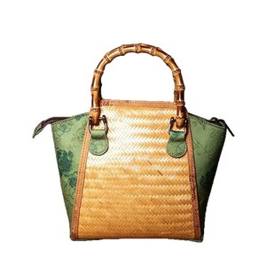 Mori Style Bamboo Woven Handbag Women's Tote Bag With Round Handle Regular Shape Stylish Beach Bag - Product Image 3