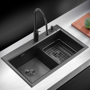 Lavello da <span class=keywords><strong>Cucina</strong></span> Moderno 80*48cm Doppia Vasca PVD Nero Acciaio Inox 304 Nano Fatto a Mano Senza Rubinetto Lavelli per <span class=keywords><strong>Cucina</strong></span> - Product Image 1