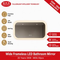 Miroir de salle de bain LED sans cadre Fullkenlight, rectangulaire, éclairé, avec interrupteur tactile, anti-buée
