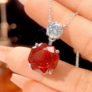 Ensemble de bijoux de mariage coréens en cuivre écologique, zircone cubique rouge taille rose 14-12mm, simple, élégant, unisexe, assorti, vente en gros - Product Image 4