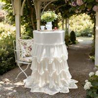 Nappe noire à volants multicouches en dentelle unie, jupe de table ronde pour décoration de fête, mariage, table de desserts