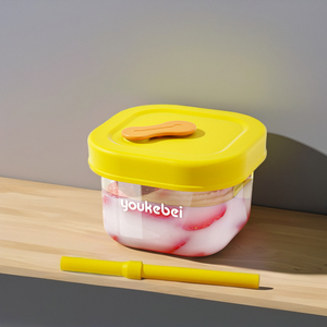 Modern Minimalist Square <b>Plastic</b> Aluminum Fruit <b>Container</b> Yellow <b>Lid</b> Multifunction Food Storage Camping Party Holiday - Product Image 2