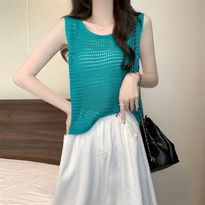 Pulls d'été pour femmes <span class=keywords><strong>Gilet</strong></span> blanc pour femmes sans manches <span class=keywords><strong>Crochet</strong></span> creux Sexy Hottie <span class=keywords><strong>Gilet</strong></span> tricoté Tops Bohemia - Product Image 4