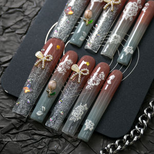 Uñas Postizas de Ataúd Hechas a Mano al por Mayor, 10 Piezas, Reutilizables, Cobertura Completa, Uñas Acrílicas Artificiales Largas, Precio de Fábrica - Product Image 3