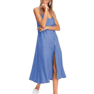 Robe personnalisée de haute qualité pour femme, collection Printemps-Été, dernière tendance, sexy, sans manches, ample, avec fente sur l'épaule, en tissu soyeux. - Product Image 4