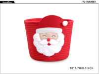 Panier festif en corde de coton rouge tressé avec motif Père Noël, idéal pour les cadeaux de Noël, la décoration de fêtes à la maison et le rangement de bonbons