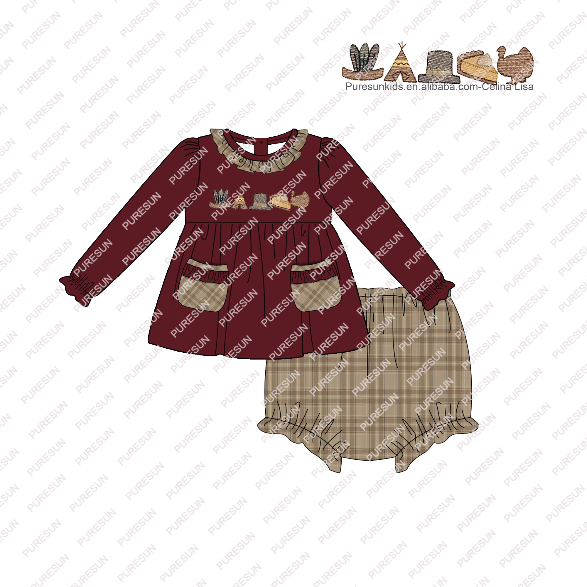 Ensemble de fille de Thanksgiving