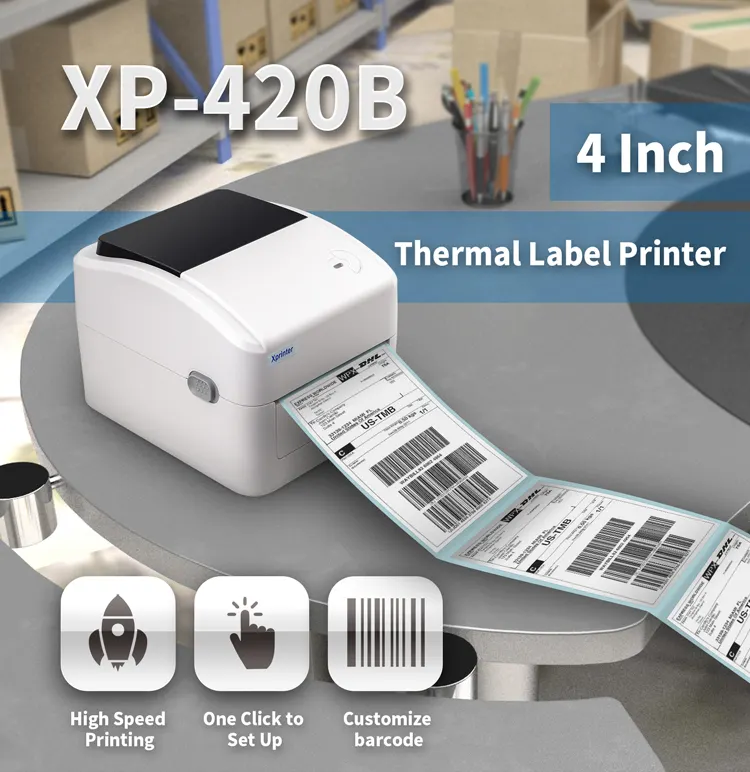 Imprimante d'étiquettes d'expédition Xprinter XP-420B étiquette de code à barres 4x6 rouleau autocollant imprimante thermique avec imprimante d'étiquettes thermiques Bluetooth