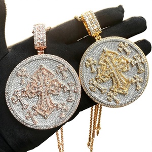 Collier pendentif croix ronde en argent tibétain plaqué or rose/argent/or avec micro-incrustation de zircon rond, bijoux de fête hip-hop - Product Image 1