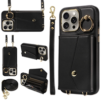 Casing Ponsel Akordion Crossbody untuk iPhone 15 Pro Max, Dompet 7 Kartu, Pemblokir RFID, Penyangga Cincin Anti Benturan, Perlindungan 360 Derajat