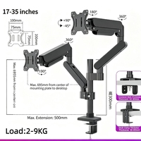 Soporte Ergonómico para Monitor con Doble Resorte de Gas, Ajustable en Altura, para Monitores de 19, 21, 25, 27 y 32 Pulgadas
