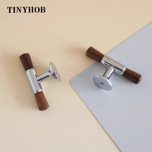Tinyhob现代铬橱柜旋钮和手柄时尚抽屉旋钮拉手家具手柄天然胡桃木门硬瓦 - Product Image 2