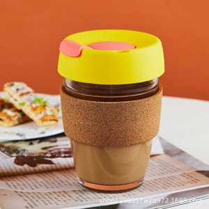 Tasse à café en verre à prix abordable, portable, 340 ml (12 oz), réutilisable, avec couvercle hermétique et manchon en liège - Product Image 2