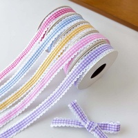 Ruban à carreaux ondulé de 1,5 cm avec bord crocheté pour emballage cadeau floral, nœuds DIY et accessoires vestimentaires
