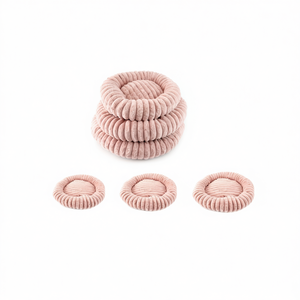 ชุดเตียงสัตว์เลี้ยงขนกระต่ายสีชมพูเนื้อหยาบ รูปทรงกลม สามชิ้น - Product Image 2