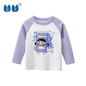 Модная Удобная трикотажная детская одежда из 100% хлопка, Милая футболка с длинным рукавом для девочек