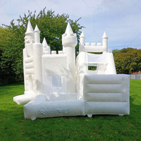 Château Gonflable Blanc Luxe Léger avec Toboggan, Location pour Mariages et Fêtes, Combo Maison de Rebond pour Enfants, Événements Extérieurs