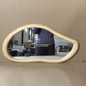 Miroir de bain mural moderne en bois massif miroir encadré au design ondulé irrégulier pour la décoration intérieure salon chambre - Product Image 5