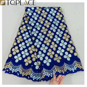 Top Quality Austria Dry Cotton Bule Color Swiss Voile Lace Fabric With Stones Nigerian Lace Fabric For Sewing