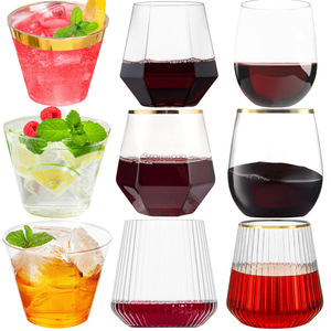 Verres à vin sans pied <span class=keywords><strong>en</strong></span> <span class=keywords><strong>plastique</strong></span> transparent de 9oz jetables avec bord doré pour le grillage du mimosa des flûtes à <span class=keywords><strong>champagne</strong></span> - Product Image 5