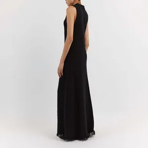 Özel dantelli kısa kollu şeffaf, vücut şekillendirme ince elbise Hipster çizgili yaz kadın örme Maxi elbise/