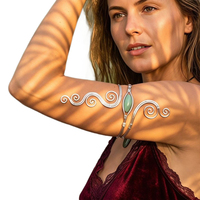 Bracelet de bras ouvert ajustable en argent, style bohème, avec turquoise, ajouré, vintage, pour femme, idéal pour la plage, les fêtes ou comme cadeau