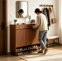 Meuble à chaussures moderne en bois, grande capacité, pour salon, avec 4 tiroirs supérieurs, étagères et fond ouvert, facile à assembler
