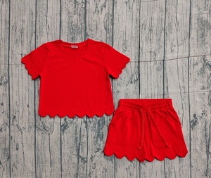 Preordine GSSO3177 Set Estivo per Bambina con Camicia Rossa a Maniche Corte e <span class=keywords><strong>Pantaloncini</strong></span> con Tasche - Product Image 1
