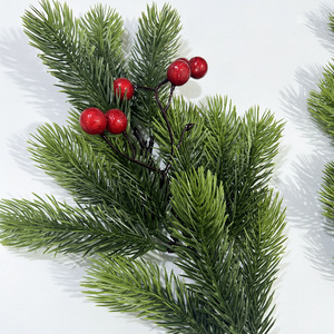 Rami di pino artificiale natale agrifoglio bacche artificiali bacche rosse steli per ghirlanda decorazioni albero di natale decorazione - Product Image 3
