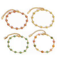 Bracelet marguerite en acier inoxydable 316L plaqué or PVD 18K, émail rose, blanc, turquoise, arc-en-ciel, bijoux pour femmes, vente en gros, personnalisé, OEM